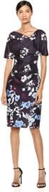 Adrianna Papell Women s Botanical Scuba Draped Sheath  Plum Multi  16 at Amazon